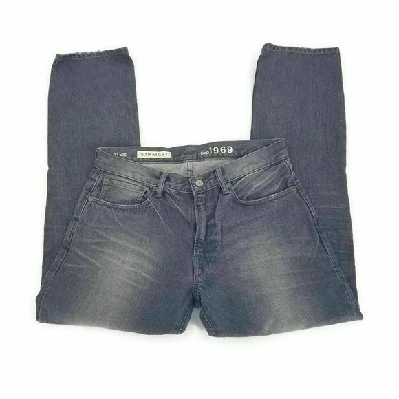Gap 1969 Mens Classic Straight Jeans Gray Whiskered Mid Rise Denim 31 X 30 - Picture 4 of 11